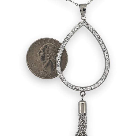 Tear Drop Pendant Necklace with Tassel Extra Long Chain Necklace - Picture 6 of 6